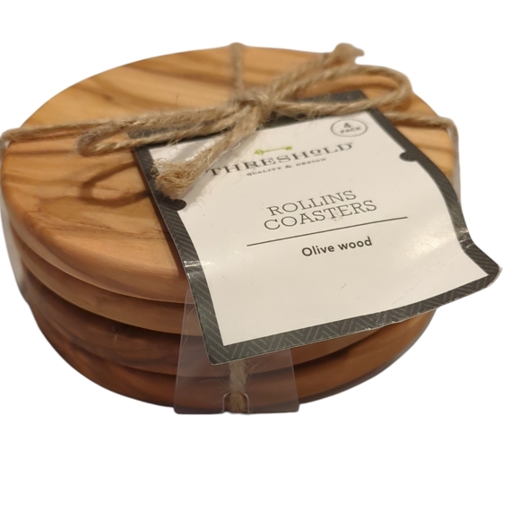 Threshold Other - Threshold Wooden Coasters Set of 4, Olive Wood Rollins Coasters, Gift, New